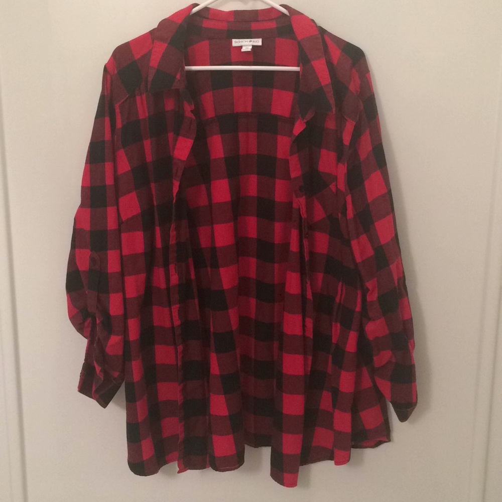 Buffalo Plaid Red/Black Button Down Plus Size 2X